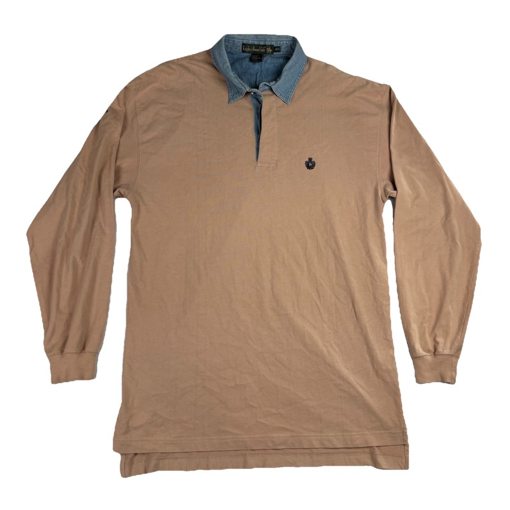 Vintage Knights Of The Round Table Shirt Men's Tan With Denim Collar 1XLT